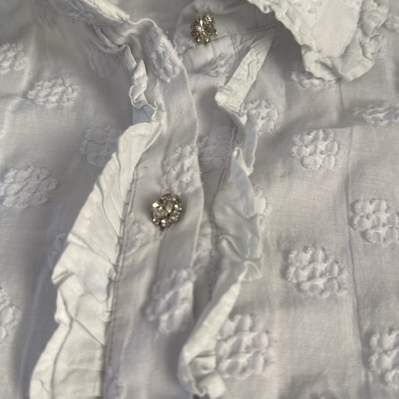 Zara White Floral Ruffled Blouse With Button Detail - Picture 2 of 9